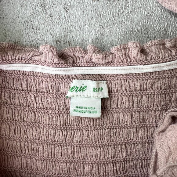 Aerie Jungle Thrills Smocked Tank Top XS Stretch Crop Ruffle Elastic Straps‎ - Picture 3 of 6